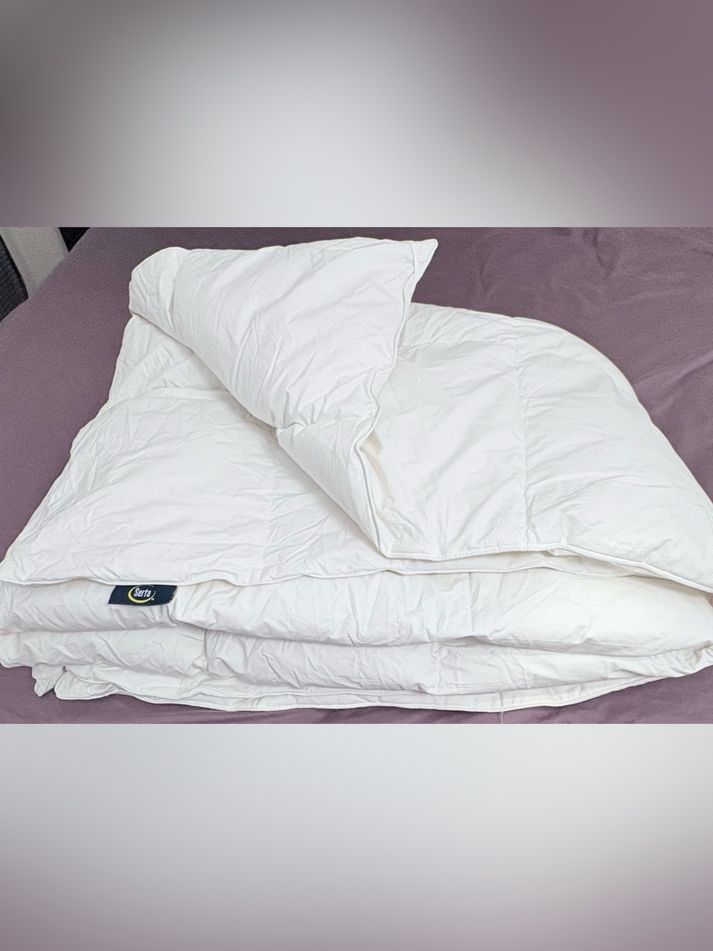 Serta Twin Size Goosedown Feather Comforter Duvet Insert 100% Cotton White